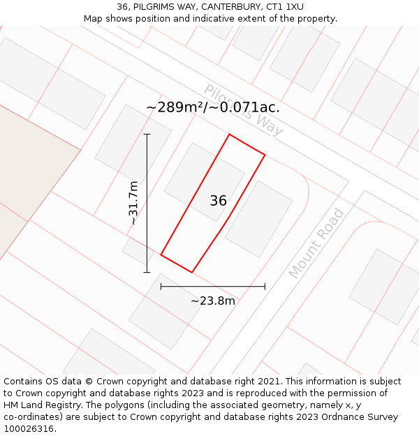 36, PILGRIMS WAY, CANTERBURY, CT1 1XU: Plot and title map