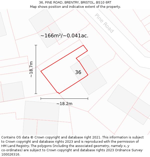 36, PINE ROAD, BRENTRY, BRISTOL, BS10 6RT: Plot and title map