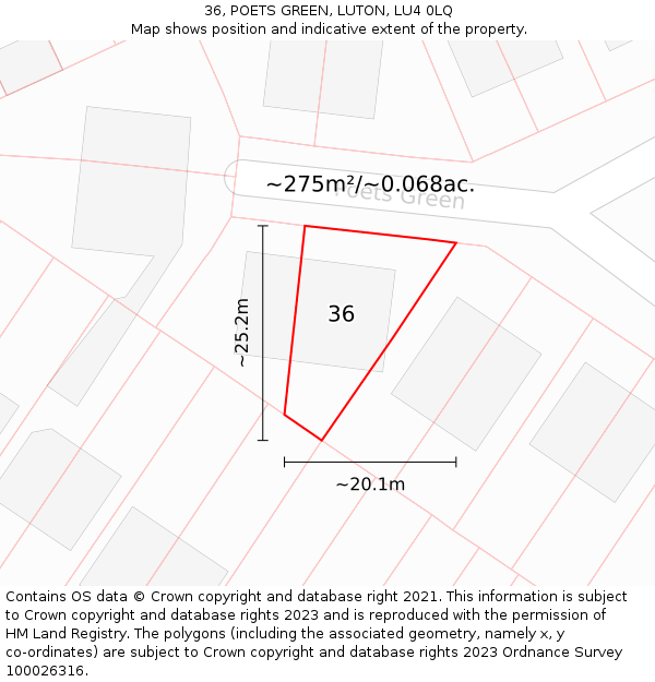 36, POETS GREEN, LUTON, LU4 0LQ: Plot and title map