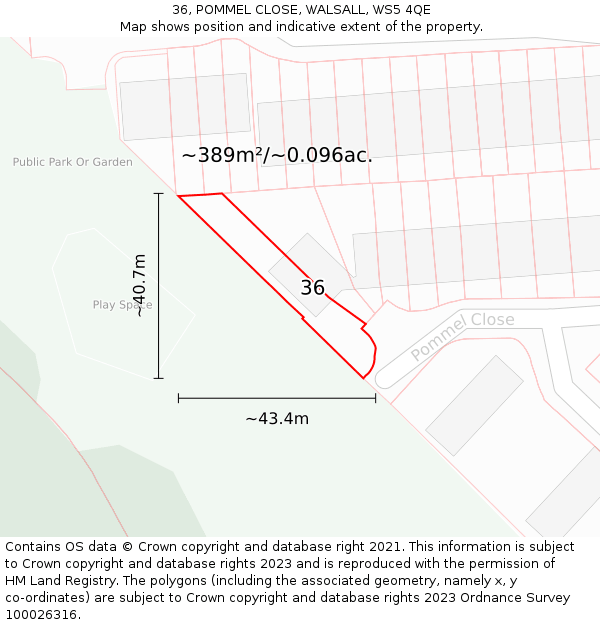 36, POMMEL CLOSE, WALSALL, WS5 4QE: Plot and title map