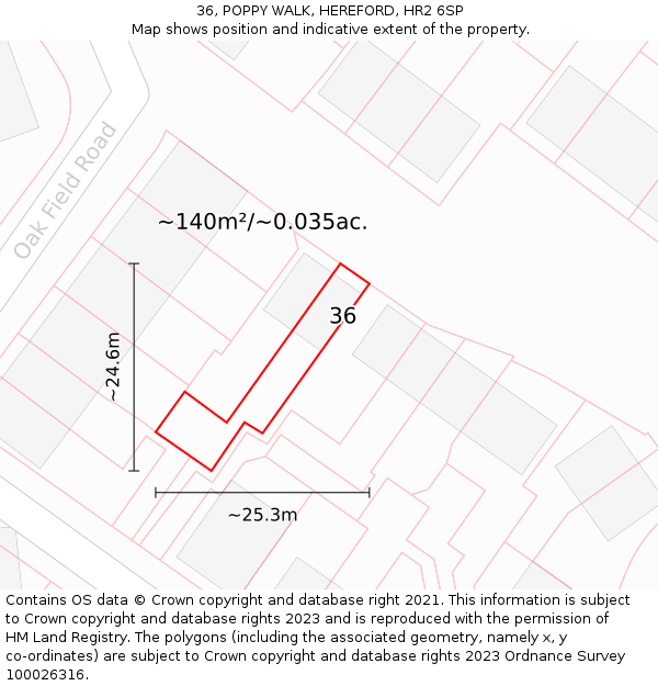 36, POPPY WALK, HEREFORD, HR2 6SP: Plot and title map