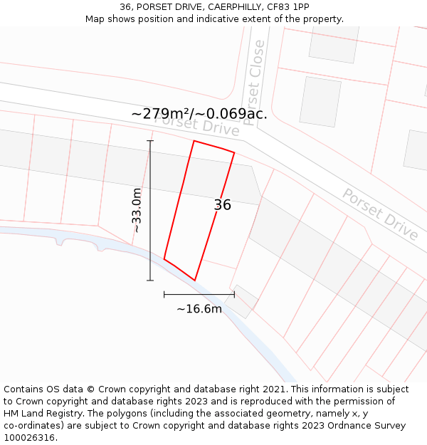 36, PORSET DRIVE, CAERPHILLY, CF83 1PP: Plot and title map