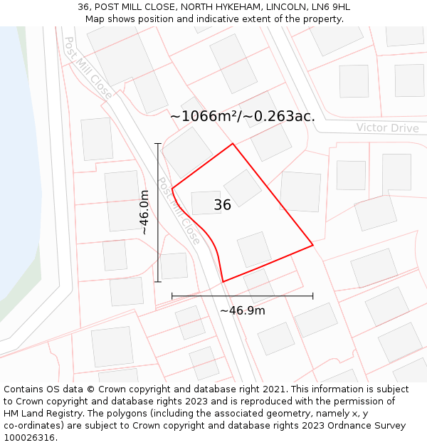 36, POST MILL CLOSE, NORTH HYKEHAM, LINCOLN, LN6 9HL: Plot and title map