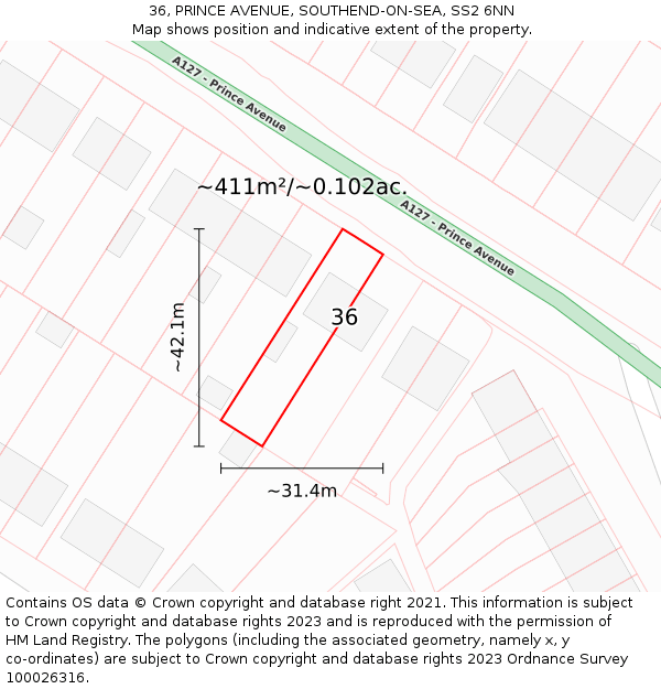 36, PRINCE AVENUE, SOUTHEND-ON-SEA, SS2 6NN: Plot and title map