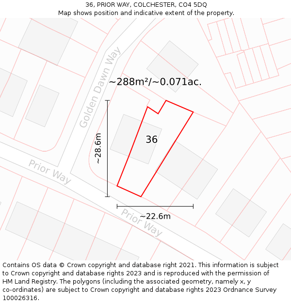 36, PRIOR WAY, COLCHESTER, CO4 5DQ: Plot and title map