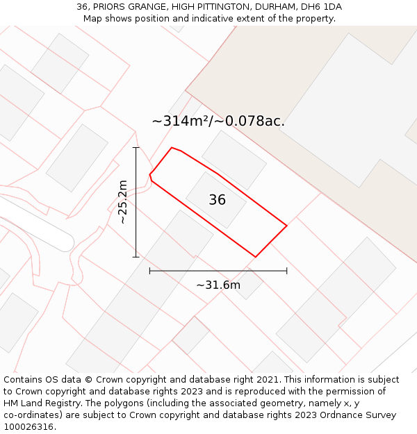 36, PRIORS GRANGE, HIGH PITTINGTON, DURHAM, DH6 1DA: Plot and title map