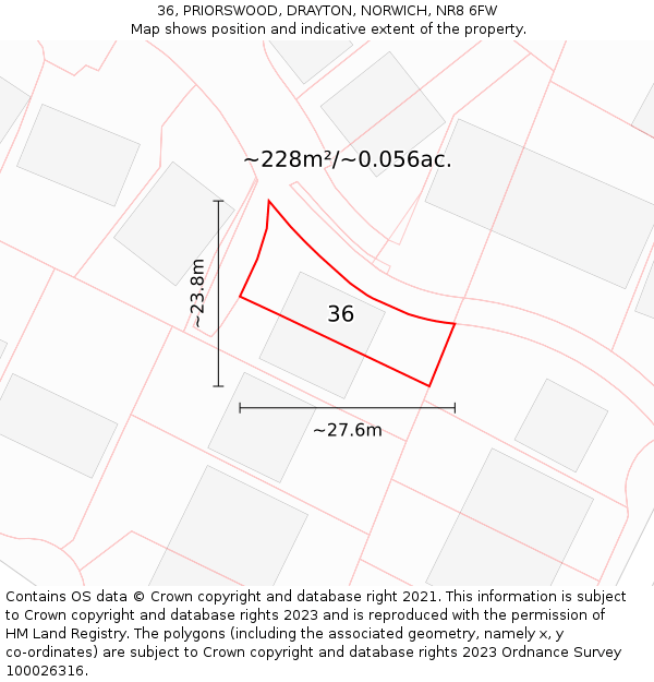 36, PRIORSWOOD, DRAYTON, NORWICH, NR8 6FW: Plot and title map