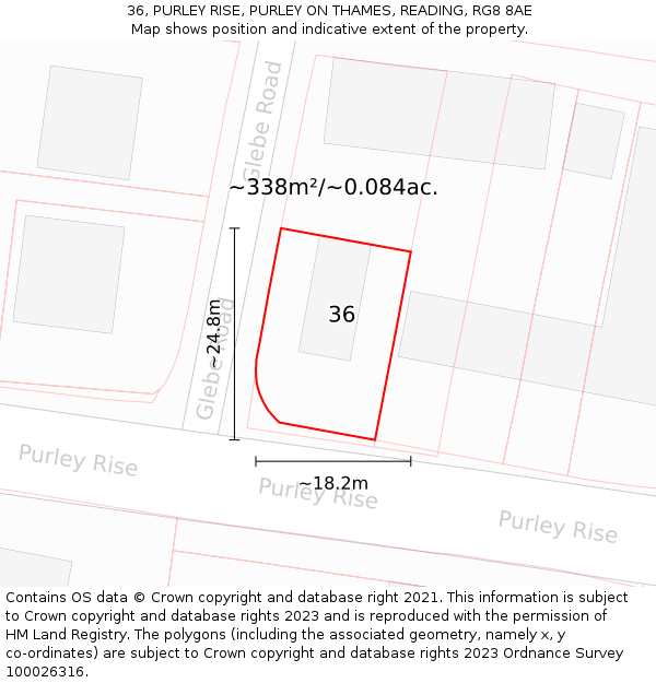 36, PURLEY RISE, PURLEY ON THAMES, READING, RG8 8AE: Plot and title map