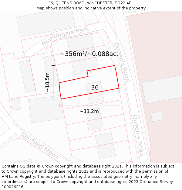 36, QUEENS ROAD, WINCHESTER, SO22 4PH: Plot and title map