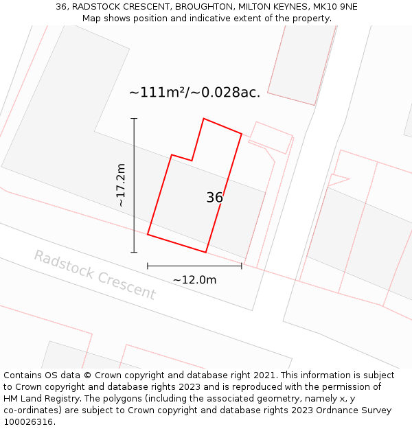 36, RADSTOCK CRESCENT, BROUGHTON, MILTON KEYNES, MK10 9NE: Plot and title map