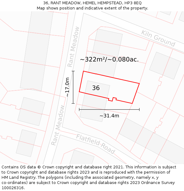 36, RANT MEADOW, HEMEL HEMPSTEAD, HP3 8EQ: Plot and title map