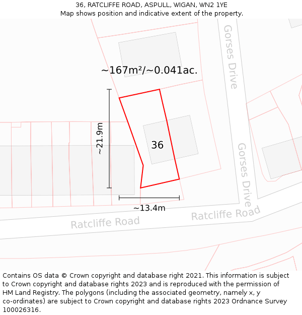 36, RATCLIFFE ROAD, ASPULL, WIGAN, WN2 1YE: Plot and title map