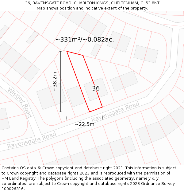 36, RAVENSGATE ROAD, CHARLTON KINGS, CHELTENHAM, GL53 8NT: Plot and title map