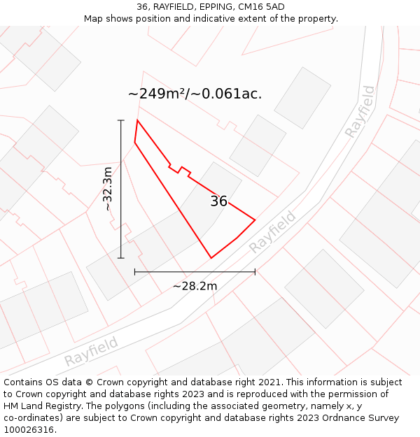 36, RAYFIELD, EPPING, CM16 5AD: Plot and title map