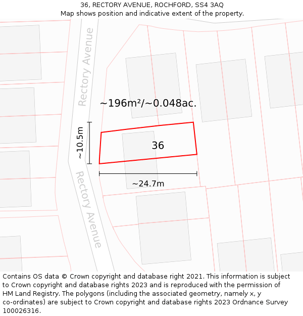 36, RECTORY AVENUE, ROCHFORD, SS4 3AQ: Plot and title map