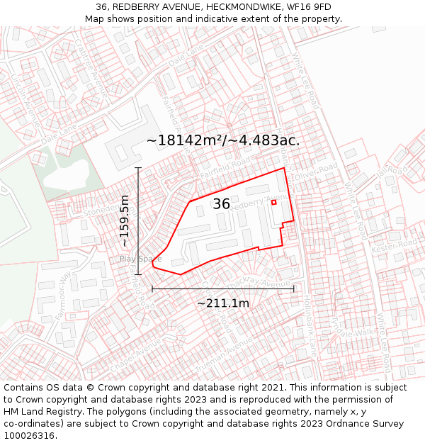 36, REDBERRY AVENUE, HECKMONDWIKE, WF16 9FD: Plot and title map