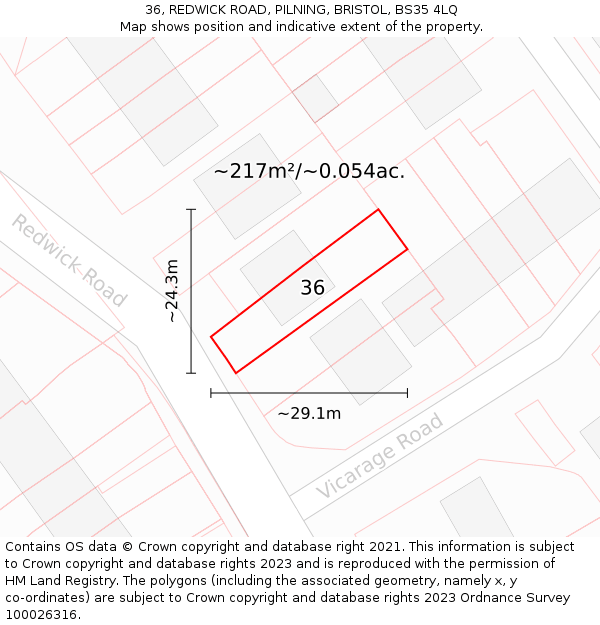 36, REDWICK ROAD, PILNING, BRISTOL, BS35 4LQ: Plot and title map