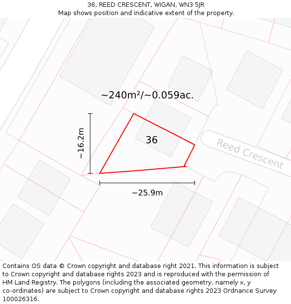 36, REED CRESCENT, WIGAN, WN3 5JR: Plot and title map