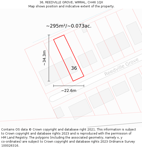 36, REEDVILLE GROVE, WIRRAL, CH46 1QX: Plot and title map