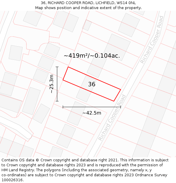 36, RICHARD COOPER ROAD, LICHFIELD, WS14 0NL: Plot and title map