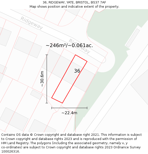 36, RIDGEWAY, YATE, BRISTOL, BS37 7AF: Plot and title map