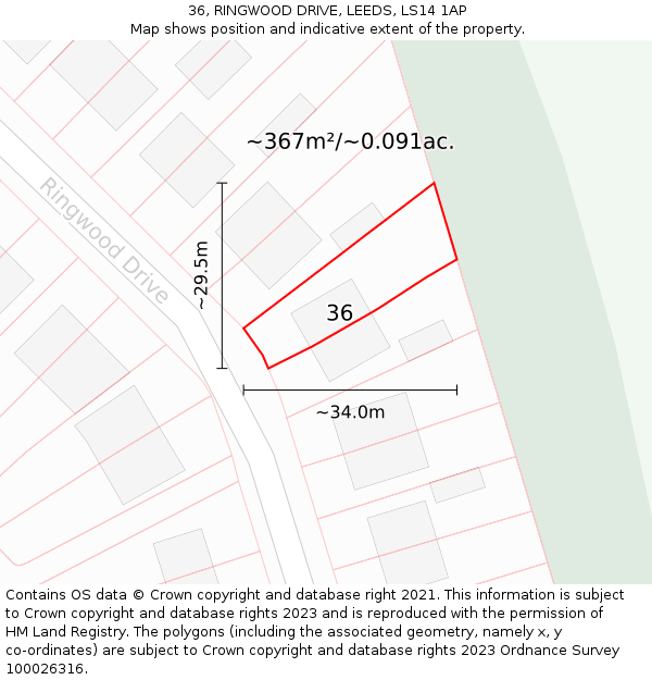 36, RINGWOOD DRIVE, LEEDS, LS14 1AP: Plot and title map