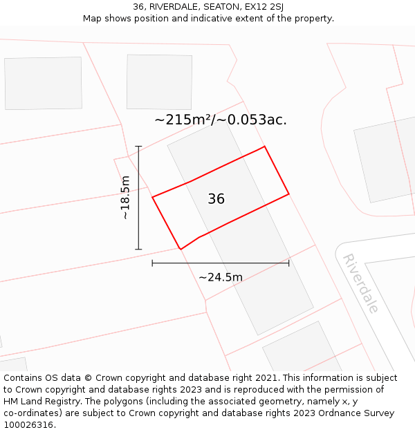 36, RIVERDALE, SEATON, EX12 2SJ: Plot and title map