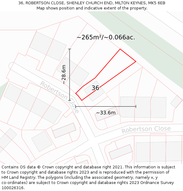 36, ROBERTSON CLOSE, SHENLEY CHURCH END, MILTON KEYNES, MK5 6EB: Plot and title map