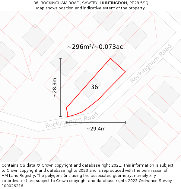 36, ROCKINGHAM ROAD, SAWTRY, HUNTINGDON, PE28 5SQ: Plot and title map