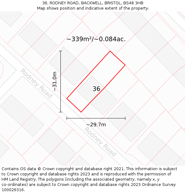 36, RODNEY ROAD, BACKWELL, BRISTOL, BS48 3HB: Plot and title map