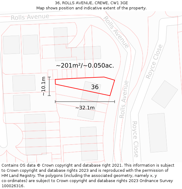 36, ROLLS AVENUE, CREWE, CW1 3GE: Plot and title map