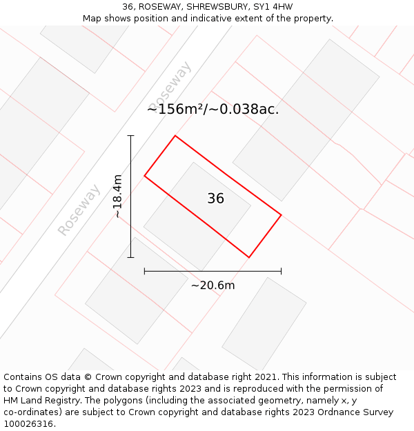 36, ROSEWAY, SHREWSBURY, SY1 4HW: Plot and title map