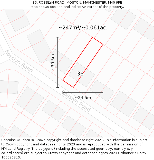 36, ROSSLYN ROAD, MOSTON, MANCHESTER, M40 9PE: Plot and title map