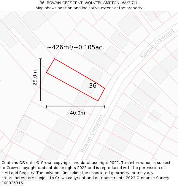 36, ROWAN CRESCENT, WOLVERHAMPTON, WV3 7HL: Plot and title map