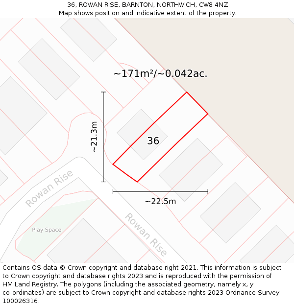 36, ROWAN RISE, BARNTON, NORTHWICH, CW8 4NZ: Plot and title map