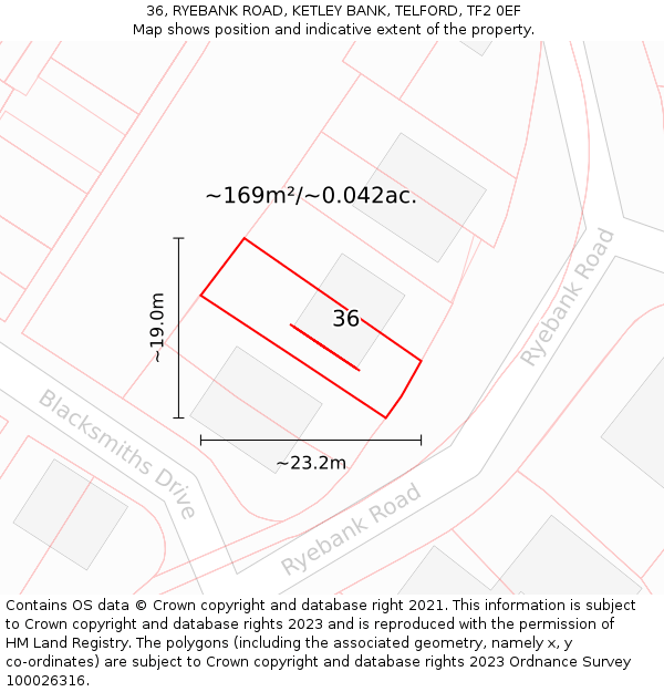 36, RYEBANK ROAD, KETLEY BANK, TELFORD, TF2 0EF: Plot and title map