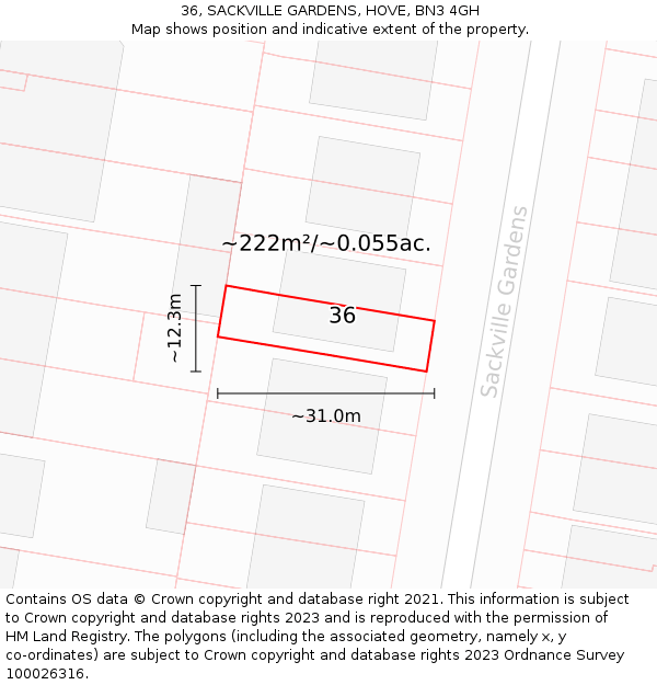 36, SACKVILLE GARDENS, HOVE, BN3 4GH: Plot and title map