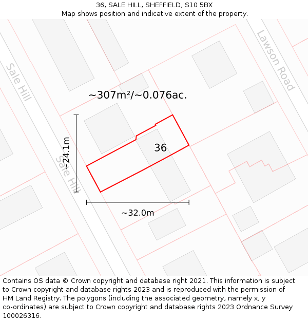 36, SALE HILL, SHEFFIELD, S10 5BX: Plot and title map