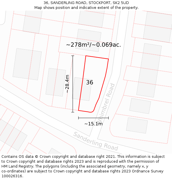 36, SANDERLING ROAD, STOCKPORT, SK2 5UD: Plot and title map