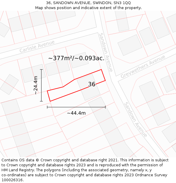 36, SANDOWN AVENUE, SWINDON, SN3 1QQ: Plot and title map