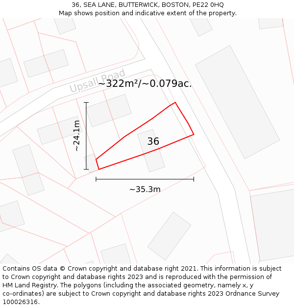 36, SEA LANE, BUTTERWICK, BOSTON, PE22 0HQ: Plot and title map