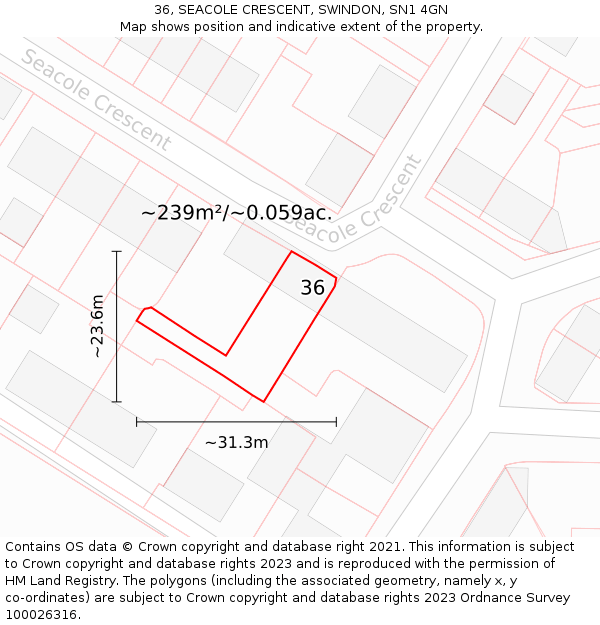 36, SEACOLE CRESCENT, SWINDON, SN1 4GN: Plot and title map