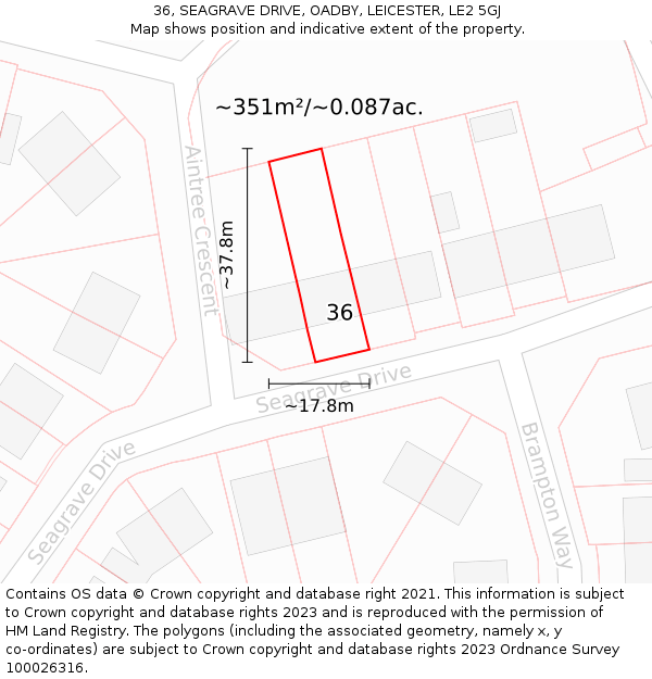 36, SEAGRAVE DRIVE, OADBY, LEICESTER, LE2 5GJ: Plot and title map