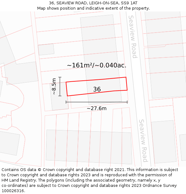 36, SEAVIEW ROAD, LEIGH-ON-SEA, SS9 1AT: Plot and title map