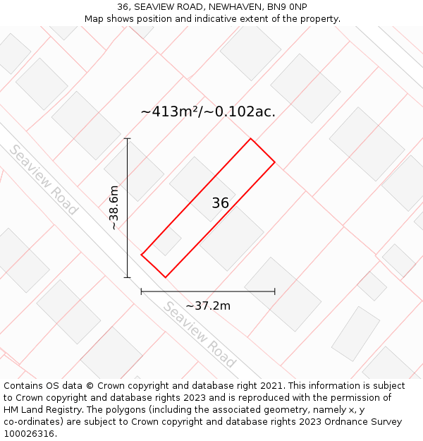 36, SEAVIEW ROAD, NEWHAVEN, BN9 0NP: Plot and title map