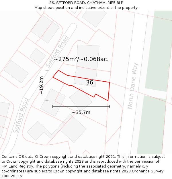 36, SETFORD ROAD, CHATHAM, ME5 8LP: Plot and title map
