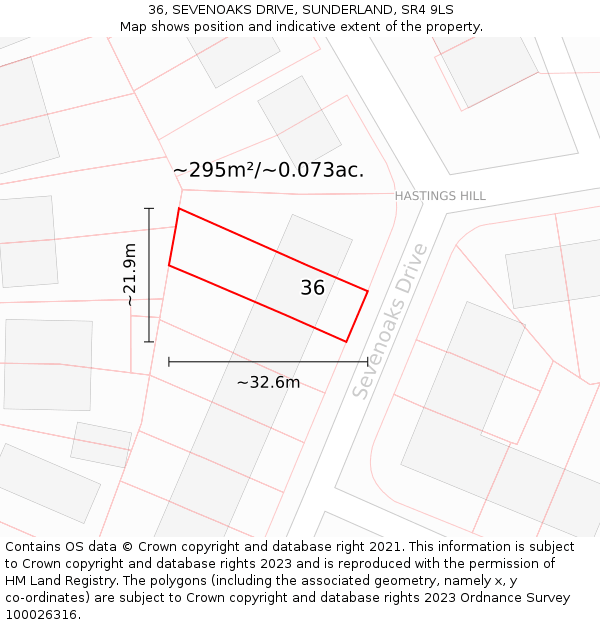 36, SEVENOAKS DRIVE, SUNDERLAND, SR4 9LS: Plot and title map