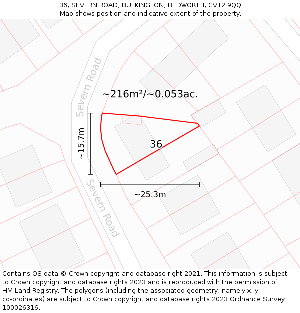 36, SEVERN ROAD, BULKINGTON, BEDWORTH, CV12 9QQ: Plot and title map