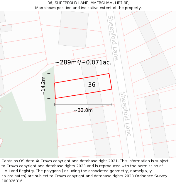 36, SHEEPFOLD LANE, AMERSHAM, HP7 9EJ: Plot and title map