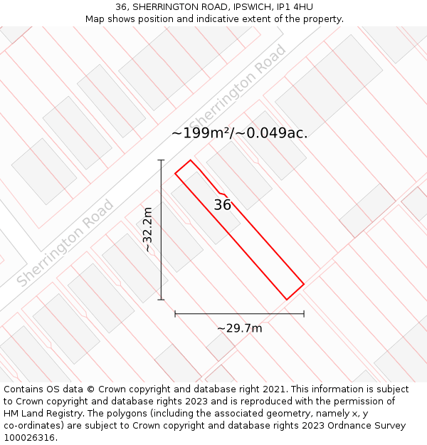 36, SHERRINGTON ROAD, IPSWICH, IP1 4HU: Plot and title map